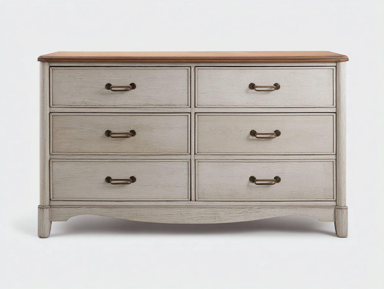 Cassettiera-legno-metallo-140x45x84 cm-bianco-marrone-rustico