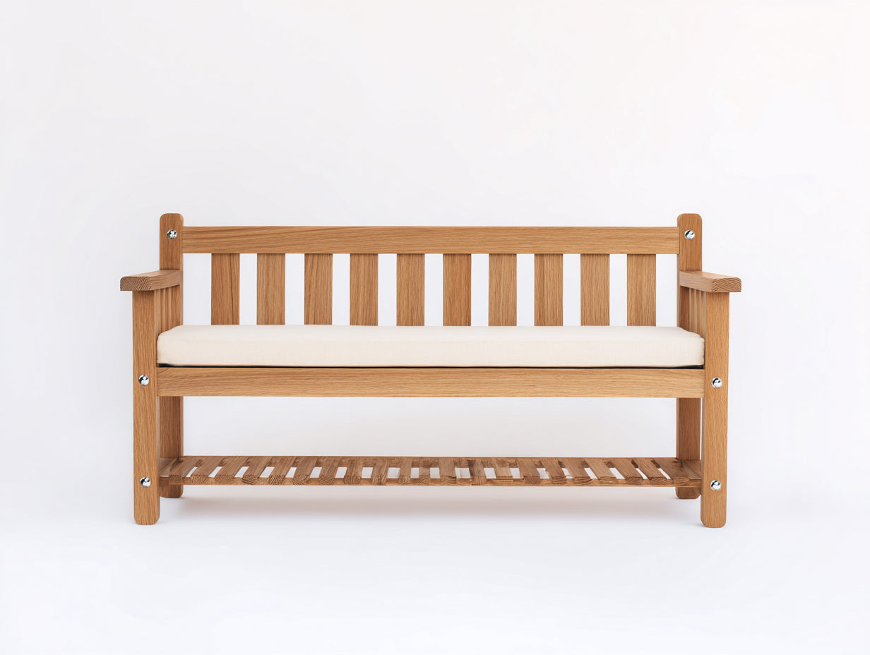 Panche da giardino-Legno massello-Tessuto-136x59x86 cm-Legno naturale-Crema-Stile rustico
