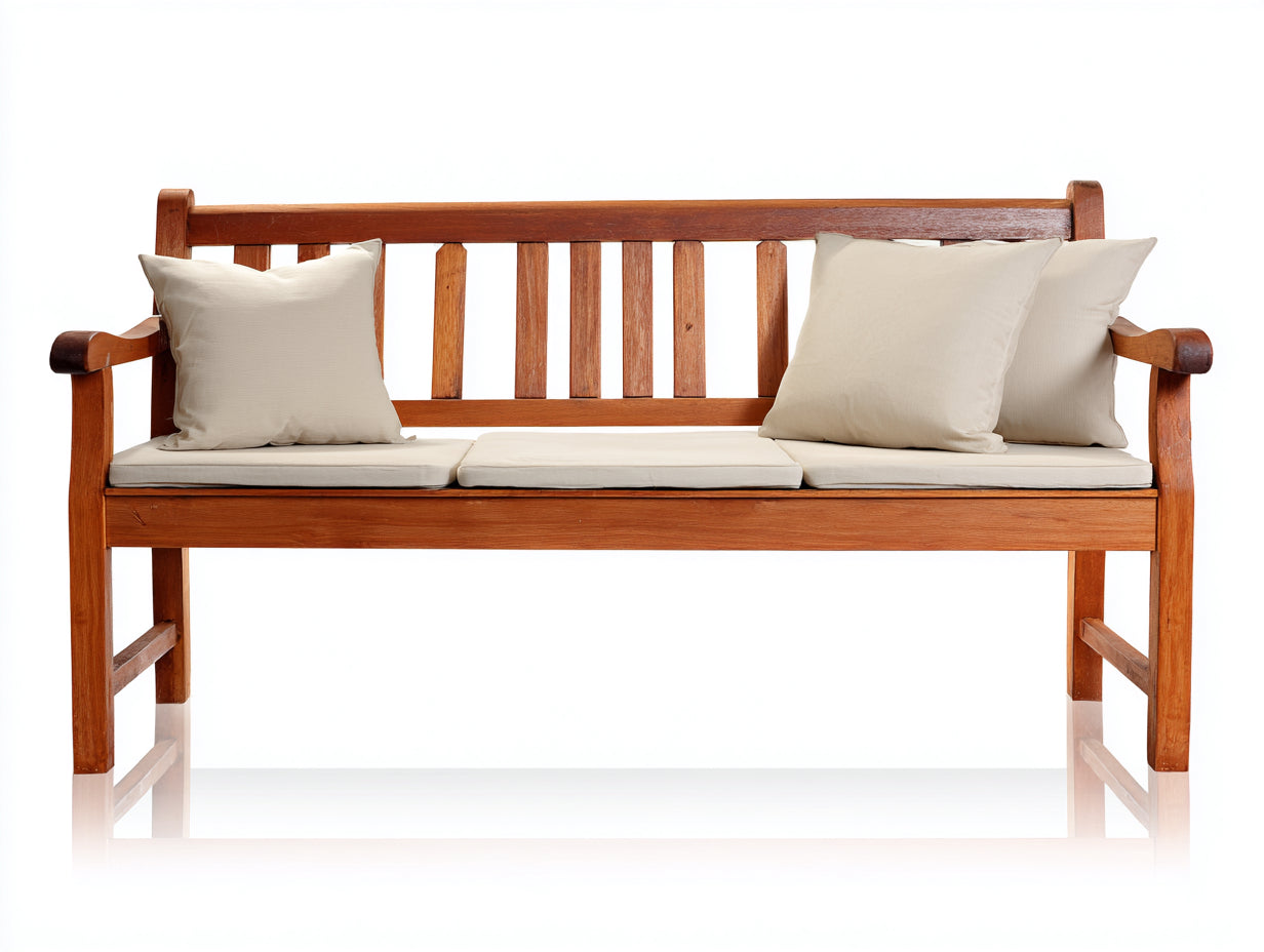 Panche da giardino-Legno massello-Tessuto-168x68x92 cm-Legno naturale-Crema-Stile rustico