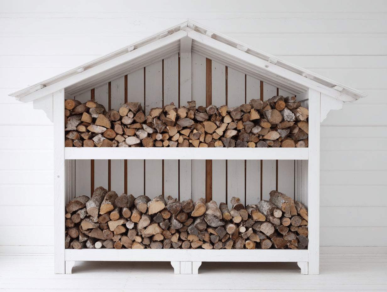 Portalegna - legno - 182x58x148 cm - bianco - rustico