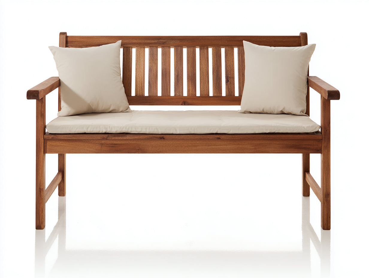 Panche da giardino-Legno massello-Tessuto-166x68x92 cm-Legno naturale-Crema-Stile rustico