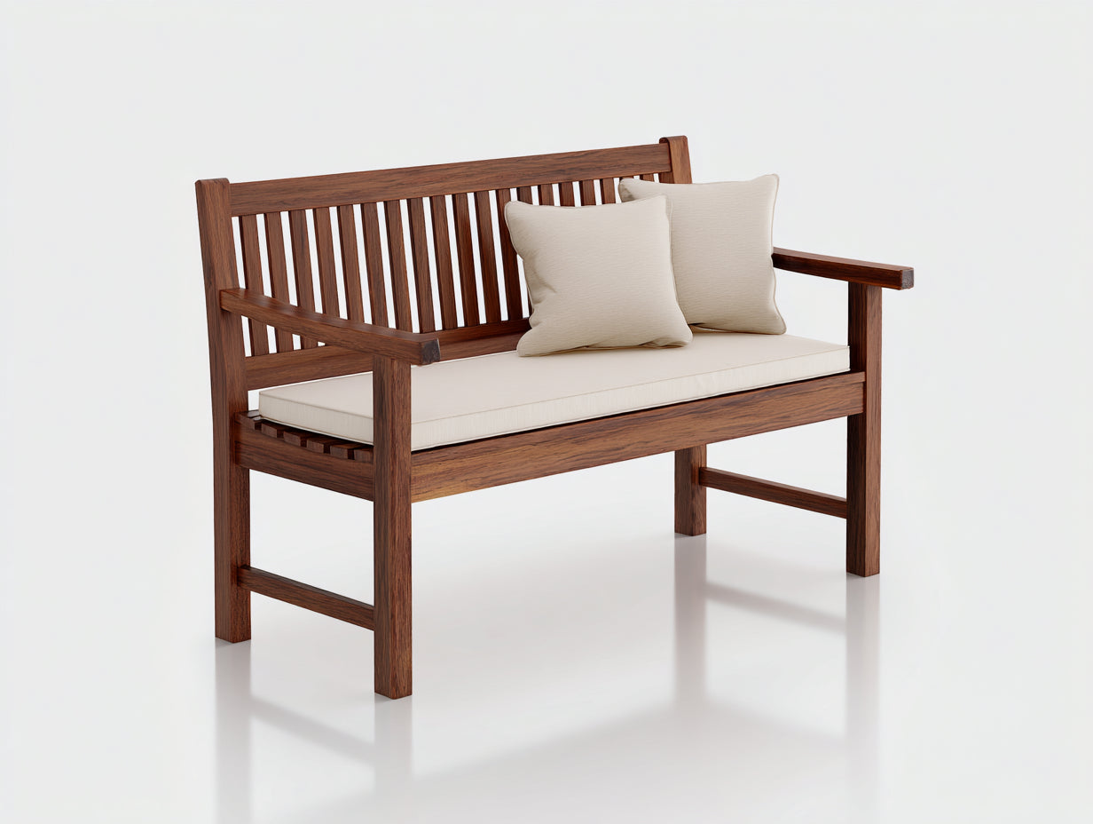 Panche da giardino-Legno massello-Tessuto-170x68x93 cm-Legno naturale-Crema-Stile rustico