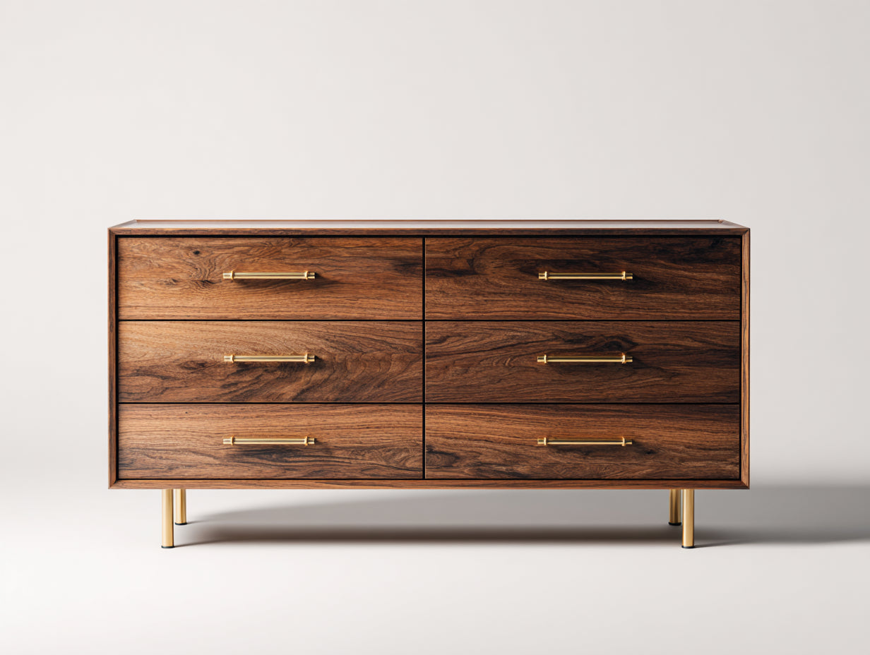 Cassettiera - legno - 151x48x81 cm - noce-metallo - moderno