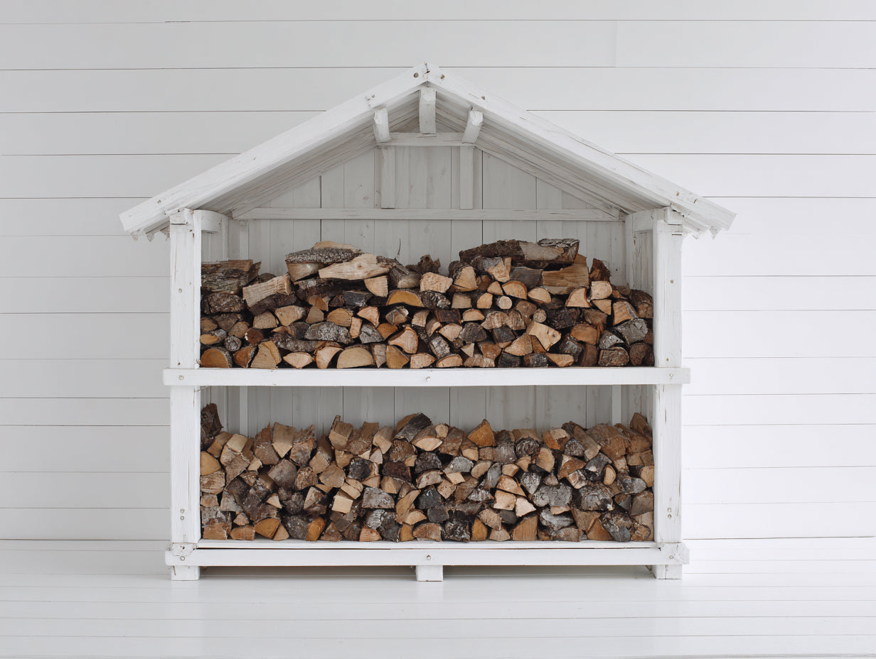 Portalegna - legno - 168x54x142 cm - bianco - rustico
