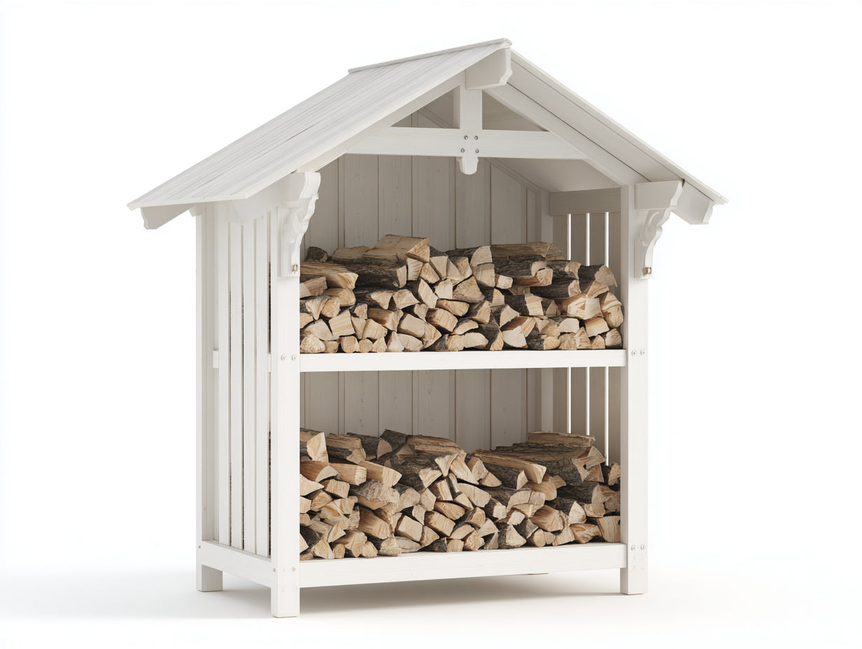 Portalegna - legno - 158x55x138 cm - bianco - rustico