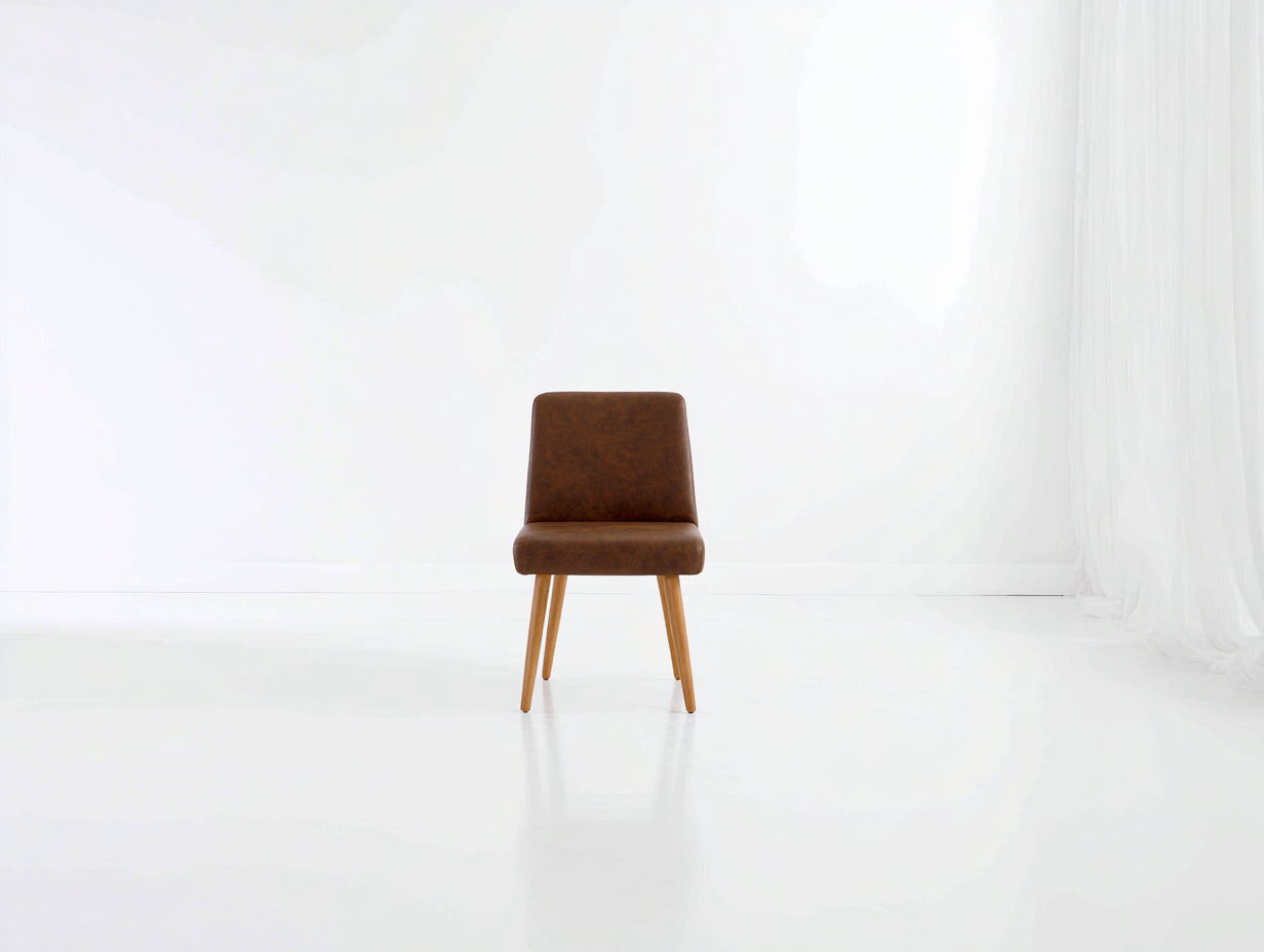 Sedia da pranzo - Ecopelle-Legno - 48x56x82 cm - Marrone - Moderno