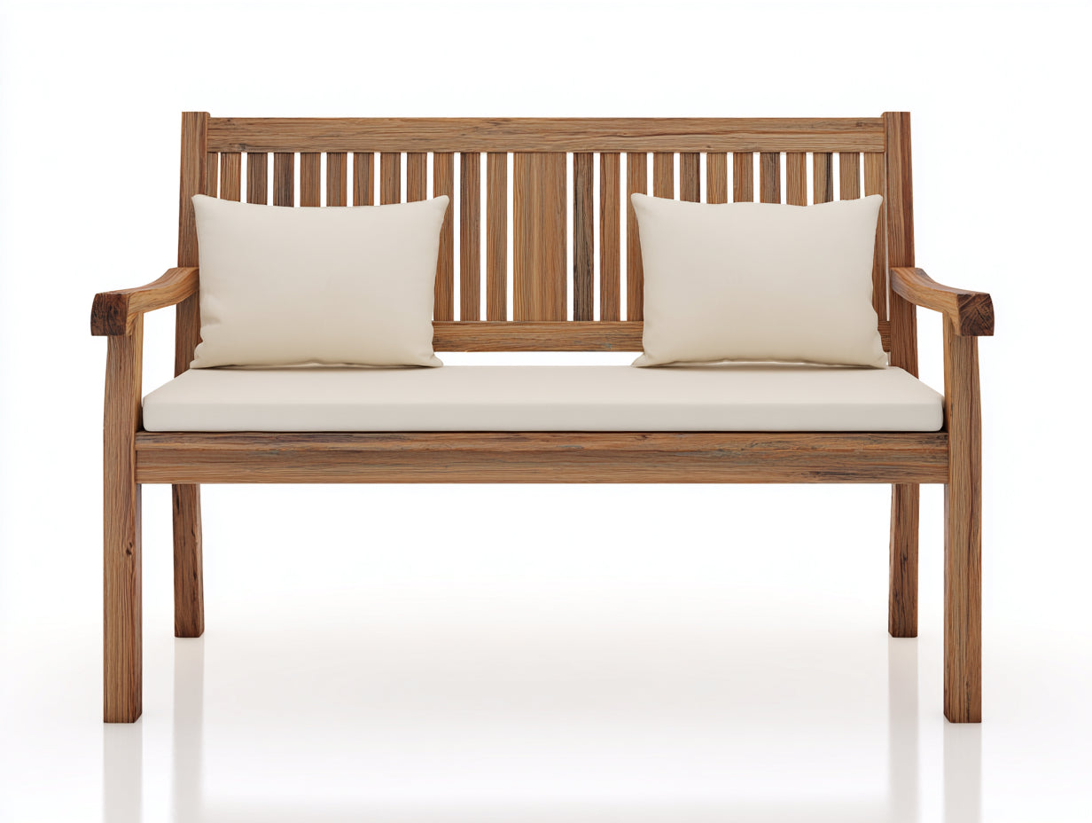 Panche da giardino-Legno massello-Tessuto-162x66x92 cm-Legno naturale-Crema-Stile rustico
