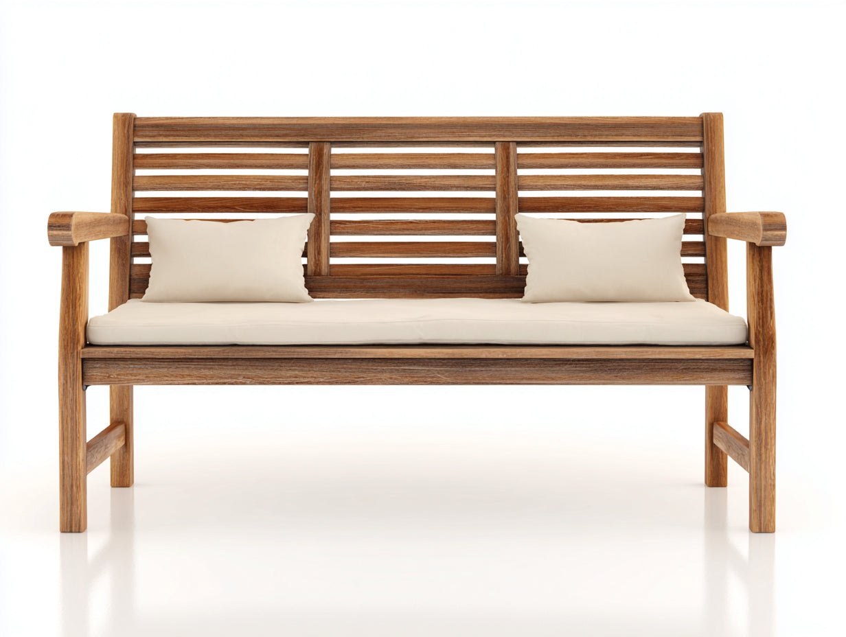Panche da giardino-Legno massello-Tessuto-152x63x90 cm-Legno naturale-Crema-Stile rustico