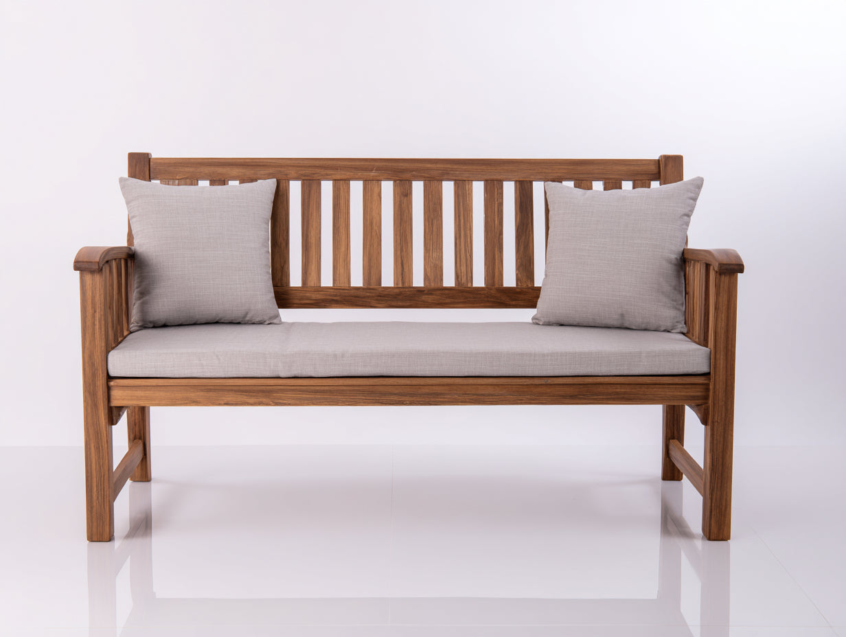 Panche da giardino-Legno massello-Tessuto-164x66x92 cm-Legno naturale-Grigio chiaro-Stile rustico