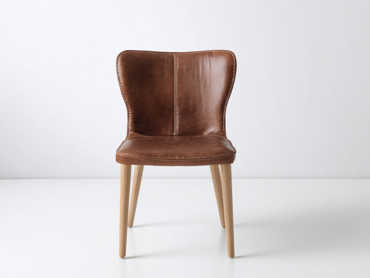 Sedia da pranzo - Ecopelle-Legno - 55x54x84 cm - Marrone - Vintage
