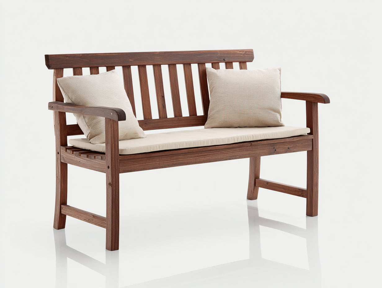 Panche da giardino-Legno massello-Tessuto-174x68x93 cm-Legno naturale-Crema-Stile rustico