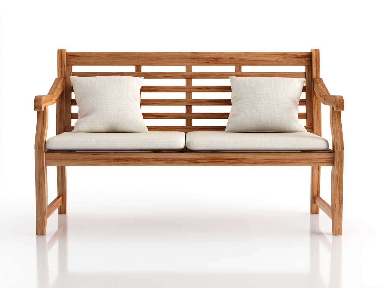 Panche da giardino-Legno massello-Tessuto-146x64x89 cm-Legno naturale-Crema-Stile country