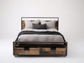 Letto matrimoniale - legno-metallo - 216x164x102 cm - rovere rustico-nero - industriale con cassetti