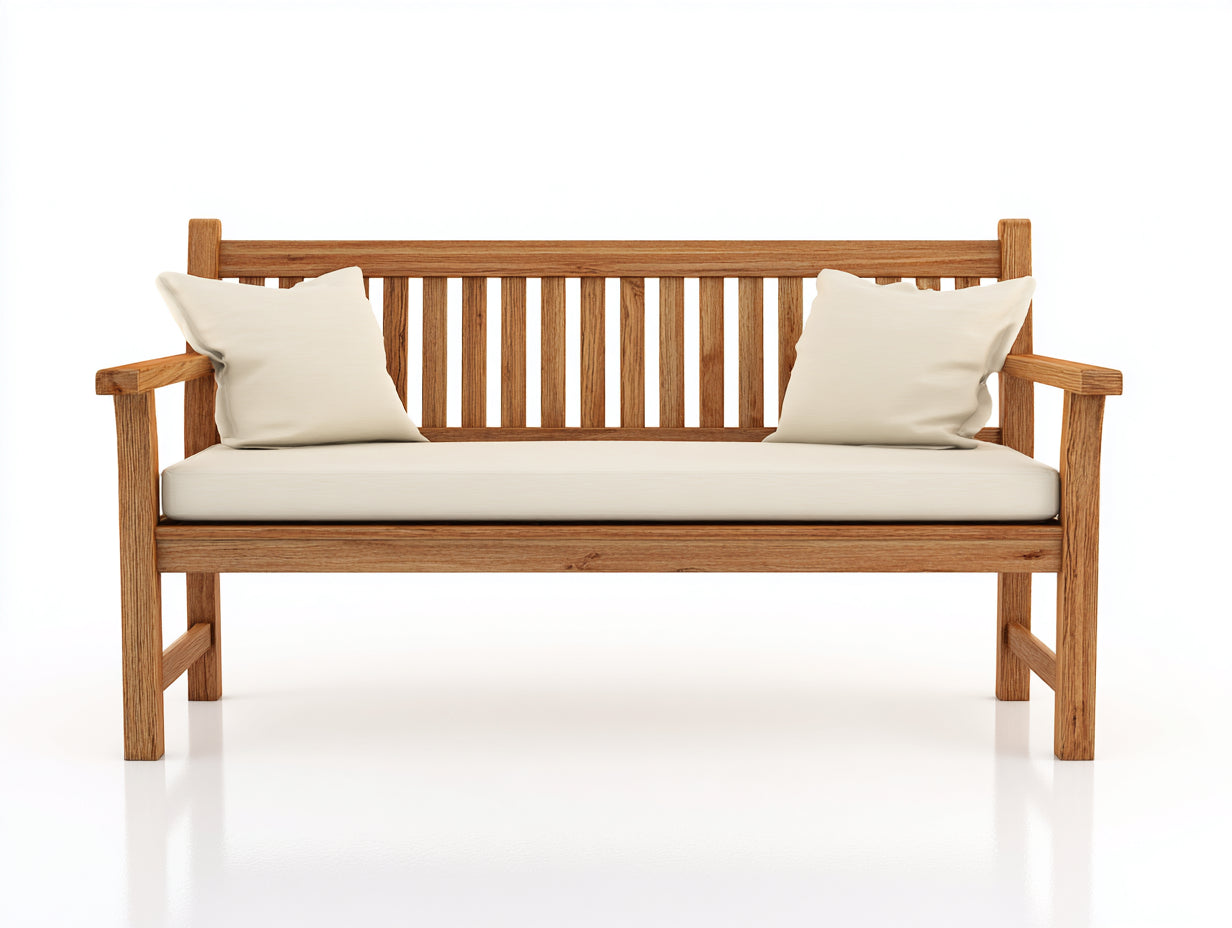 Panche da giardino-Legno massello-Tessuto-160x65x91 cm-Legno naturale-Crema-Stile rustico